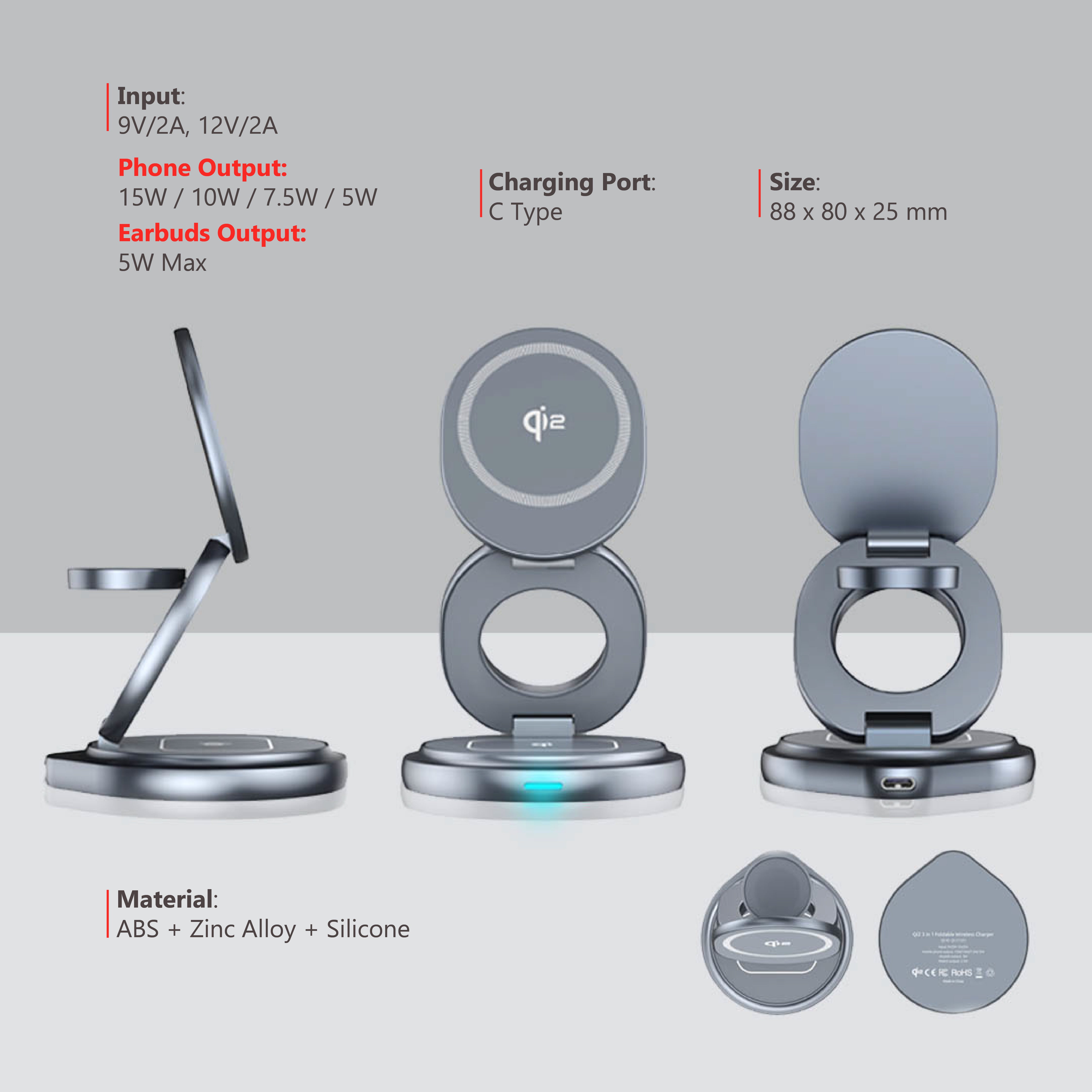 Rotating Qi2 Magnetic 3-in-1 Wireless Charger